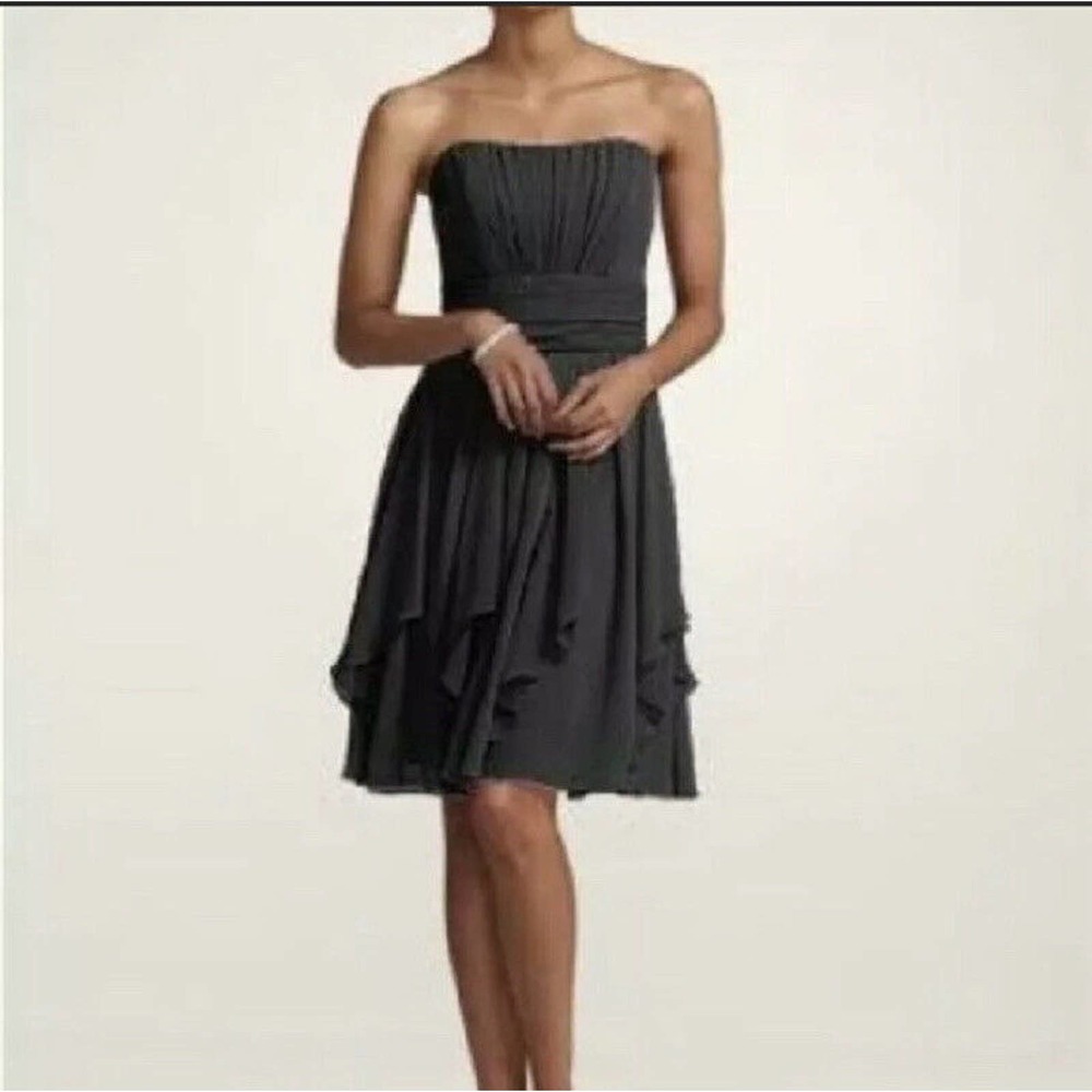 David’s Bridal Black Strapless Chiffon Dress F14169 Bridesmaid Prom Size 18 EUC